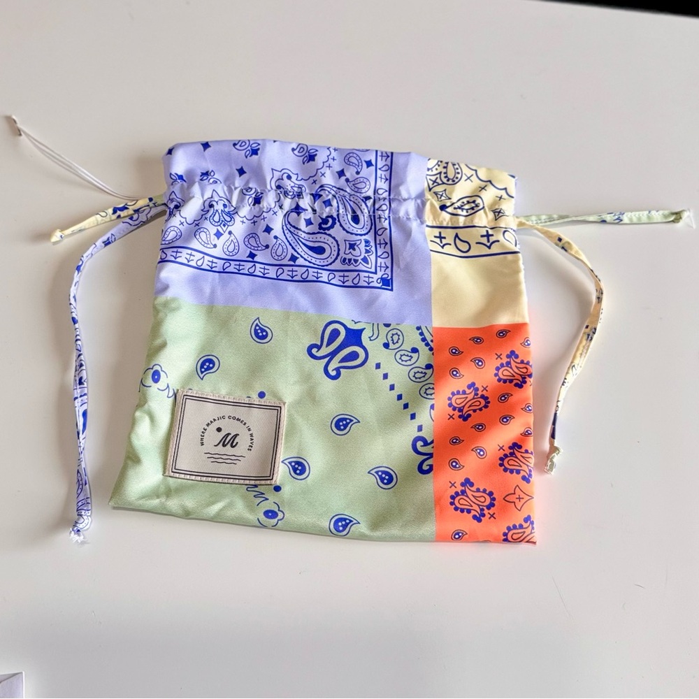 MAAJI Drawstring 9” Mini Bag w Whimsical Bohemian Patchwork Design